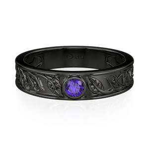 Anillo de boda gótico negro para hombre Jeulia con incrustaciones de hojas de piedra púrpura - Product Image 1