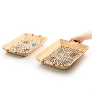 Bandeja rectangular de bambú y algas marinas, elegante, azul, con asas de cuero, venta al por mayor - Product Image 5