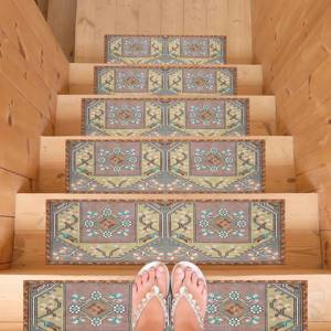 Tapis imprimé à motifs géométriques, tapis d'escalier ethnique moderne à fleurs, antidérapant, facile à nettoyer, tapis d'escalier - Product Image 3