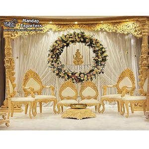 Sillas Tradicionales Vidhi Completamente Talladas para Mandap, Sillas Vedi de Diseño para Bodas Gujarati, Sillas de Madera Talladas para Mandap de Boda, EE. UU. - Product Image 1