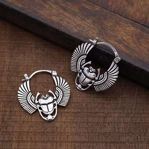 Exclusivos escarabajo egipcio escarabajo pendientes de aro 925 plata esterlina talismán joyería para mujeres accesorios de bruja - Product Image 3
