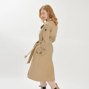 Abrigo de Cuero Tipo Gabardina para Mujer, Piel de Oveja Genuina, Color Marrón, Abrigo Largo de Invierno - Product Image 2