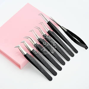 Wholesale Stainless Steel Eyelash Extension Tweezer Fiber Tip Diamond Grip 90 Degree Boot Volume Curved Classic Nonslip - Product Image 1