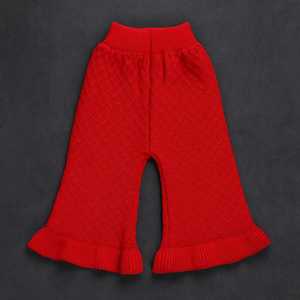 Ensemble de vêtements d'hiver pour filles en 2 pièces, pull à col marin rouge et pantalon évasé, tenue chaude en tricot pour tout-petits - Product Image 2