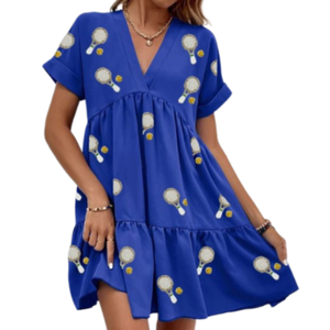 Robes d'été uniques en gros pour le jour du match, à col rabattu, avec des patchs perlés sur le thème du softball - Product Image 5