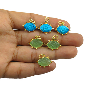 Calcédoine verte marquise forme pendentif mauvais œil fantaisie lunette pierre naturelle sculpture collier breloque pour la fabrication de bijoux distributeur - Product Image 4