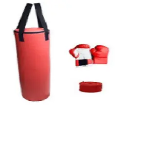 Conjunto de luvas e canvas para boxe, conjunto de 3 peças de luvas para boxe com algodão, reciclar e bolsa de perfuração, disponível a preço no atacado na índia