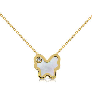 Colgantes finos y dijes Colgante de oro con flor MOP y piedra CZ - Product Image 1