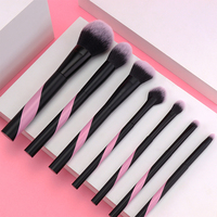 Kit de 7 pinceaux de maquillage à manche torsadé en spirale, noir et rose, en nylon doux, pour le visage et les yeux