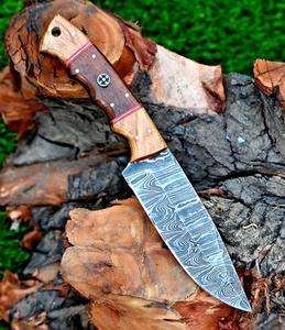 Lame en acier damas sur mesure Couteau de chasse Damas pour l'extérieur Couteau de camping à lame fixe supporté par OEM Qualité industrielle - Product Image 2