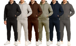 Men's Winter Solid <b>Fleece</b>-<b>Lined</b> Full-Zip Polyester/Cotton <b>Hoodie</b> & Jogger 2-Piece Set - Product Image 3