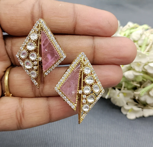 Elegantes pendientes de moissanita Mehndi tradicionales con intrincado diseño hecho a mano para ocasiones festivas DE LA India - Product Image 3