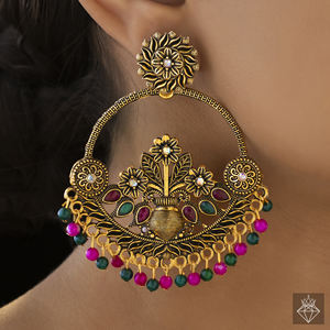 PRAO Anti-Tarnish Ethnic <b>Floral</b> Danglers - Product Image 3