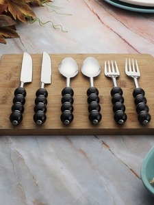 Ensemble de couverts élégant avec manche perlé noir, couverts élégants pour la décoration de table, événements de mariage et utilisation en cuisine, ensemble de 6 pièces - Product Image 3