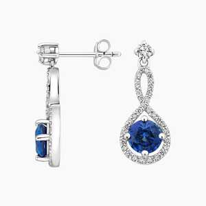 Nouveau rond coupe bleu saphir et diamant femmes boucles d'oreilles en or blanc 14k côté pierre diamant mariée mariage boucle d'oreille en gros - Product Image 2