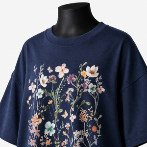 Camiseta de Algodón Oversize para Mujer, Hombros Caídos, Cuello Redondo, Manga Corta, Estampado Floral, Corte Holgado, Estilo Casual de Primavera/Verano - Product Image 6