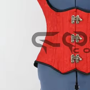 ชุดคอร์เซ็ทผ้ายกสีแดงแบบโครงเหล็กคอร์เซ็ตคล้องคอแฟชั่นมีสายคล้องไหล่ปรับได้ตะขอแกว่งได้ - Product Image 6