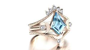 Anillo de Compromiso de Plata de Ley 925 Chapado en Oro Rosa con Topacio Azul, Juego de Anillos de Boda Art Deco de 3 Piezas, Anillo de Novia Único Certificado - Product Image 6