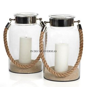Premium Quality Wooden And <b>Glass</b> Made Candle Holder <b>Lantern</b> With Silver Shiny Polished Metal Top Lid And Handle From India - Product Image 2