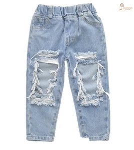 กางเกงยีนส์ขายาวสำหรับเด็กผู้หญิงทรงหลวมสีขาวซักได้ตามต้องการ - Product Image 2