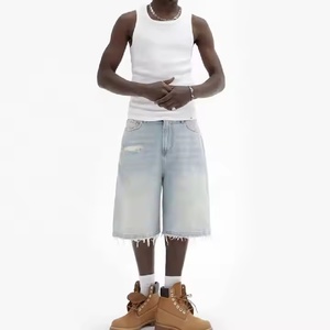Pantalones vaqueros rectos de cintura de verano informales a la moda vintage pantalones cortos de pierna ancha lavados viejos con bolsillos y decoración de botones - Product Image 1