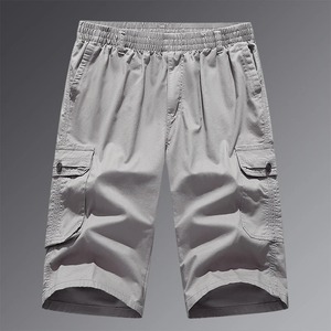 Short 3/4 coton décontracté sous le genou pour homme Motif solide Taille élastique légère avec ceinture Design cargo - Product Image 4