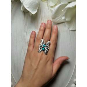 Tim Yazzie <b>Adjustable</b> <b>Ring</b> Kingman Turquoise & Sterling Silver Inlay Fashionable Gold Plated Stainless Steel Gift - Product Image 5