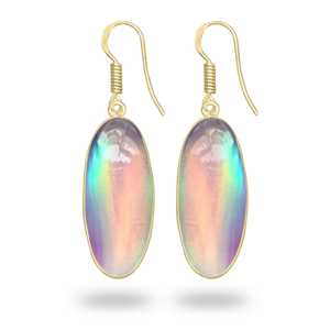 ต่างหูห้อยทรงหยดน้ำ ประดับพลอยออโรร่าธรรมชาติ ประจำเดือนธันวาคม งานแฮนด์เมด ชุบทองบนทองเหลือง - Product Image 4