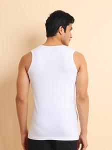 <b>Men's</b> <b>White</b> Stretchable <b>Vest</b> Breathable Slim Fit and Everyday Comfort Undershirt - Product Image 6