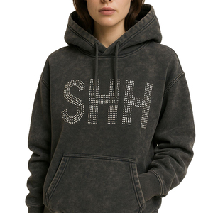 OEM personalizado sudaderas con capucha hombres lavado ácido Rhinestone vintage lavado con capucha Bling desgastado 100% algodón chándal hombres sudaderas con capucha sol se desvaneció - Product Image 2