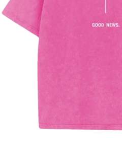 Manufacturer Custom Washed Cotton Oversized <b>T</b> <b>Shirt</b> <b>Pink</b> Cross Print Good News Streetwear Vintage Look Custom Bulk Wholesale - Product Image 4
