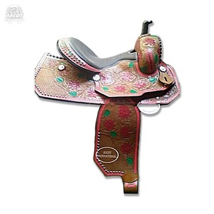 Wholesale double seat saddle stock saddle western style pure leather premium fittings hand <b>tooling</b> equestrian - Product Image 5