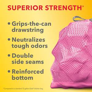 Sacs poubelle de cuisine Glad Tall, 13 gallons, MaxStrength, biodégradables, épais, transparents, avec cordon de serrage, 90 unités - Product Image 3