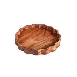 Rustic Scalloped Acacia Eco Friendly Serving Platter Decorative Wood <b>Trays</b> Home Decor <b>Kitchen</b> Made in Vietnam - Product Image 1