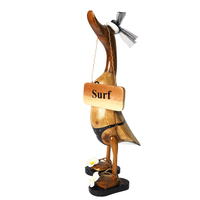 Canard en bois de bambou en gros pour la décoration de la maison avec étiquette de nom personnalisée, figurine d'animal en bois de canard