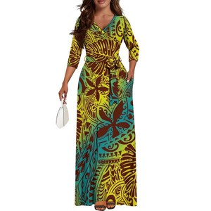 Vestido con Estampado Personalizado de Diseño Isleño Polinesio para Mujer, Talla Grande, Cuello en V, Manga Tres Cuartos, Ropa de Fiesta - Product Image 3