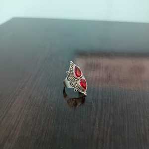 Bague en argent sterling 925, style bohème artisanal, pour mariage, fiançailles, anniversaire, fête, grenat rouge, style religieux chrétien, tailles 5-12 - Product Image 4