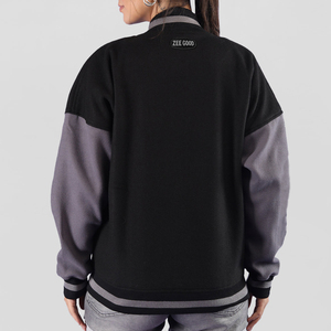 Chaqueta de béisbol de manga larga para mujer Logotipo transpirable Bordado Patchwork Cuero Impreso Contraste Color Nylon Letterman moderno - Product Image 2