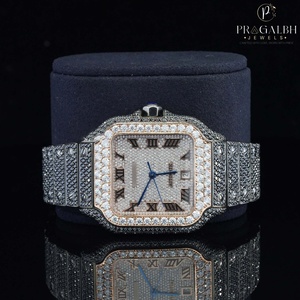 Montre de luxe Moissanite avec chiffres romains or blanc et or jaune bandes en acier inoxydable boîtier carré mouvement élégant - Product Image 6