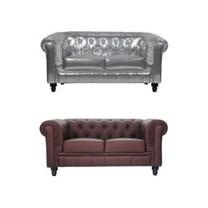 Sofá de cuero Benjamin Chesterfield Sofá moderno de cuero de microfibra de tres asientos con marco de madera de teca y función de masaje - Product Image 6