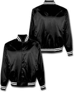 Manteau d'hiver en toile de satin noir pour hommes, logo personnalisé, veste à capuche à col côtelé rayé et poignets pour le printemps - Product Image 2