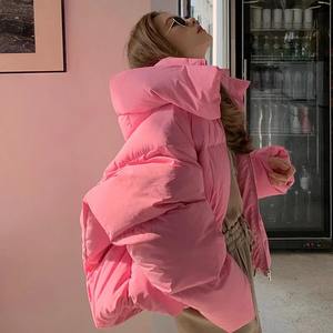 2024 invierno nueva moda Chic Mujer con capucha algodón Puffer Parka abrigo suelto sólido grueso chaqueta cremalleras Bomber polar impreso - Product Image 3