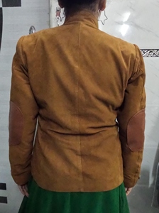 Automne femmes veste en peau de mouton à double boutonnage vert daim uni teint motif solide coupe-vent bouton printemps hiver doublure en soie - Product Image 5