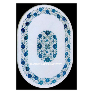 Best Quality White Marble Inlay Table Top Glossy Oval Shape Surface Inlay Design <b>Used</b> For Hotel And Home Decorative Product - Product Image 1