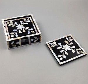Natural Mother Pearl Inlay Classic Eco-Friendly Square <b>Coasters</b> Artisanal Craftsmanship for Modern Home Restaurant <b>Table</b> - Product Image 2