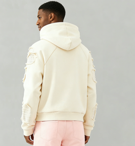Sweat à capuche surdimensionné personnalisé de haute qualité, effet usé, 100% coton, tissu éponge français, hiver, manches épaisses, strass - Product Image 4