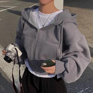 เสื้อมีฮู้ดผ้าคอตตอนขนแกะสีพื้นมีซิปบางสำหรับ100% ฤดูใบไม้ร่วงและฤดูใบไม้ผลิ - Product Image 1