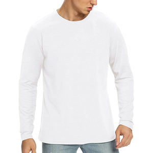 Camiseta lisa para correr para hombre, camisa 100% de algodón, informal, de Color sólido personalizado, ropa informal de manga larga, nueva - Product Image 2