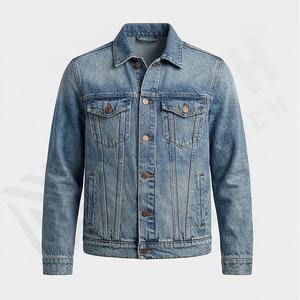 Veste en jean décontractée personnalisée pour hommes, grandes tailles, 100% coton, option logo sur le devant, respirante, veste d'hiver - Product Image 1