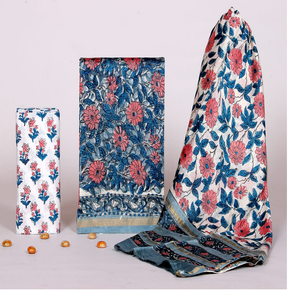 Hecho a medida en material de vestido estampado de bloques de seda chanderi de color pastel claro para niñas y vestidos de mujer y para reventa. - Product Image 5